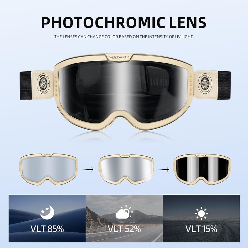 VOZAPOW Photochromic Motorcycle Goggles Anti Fog, OTG Dirt Bike Motocross Goggles UV Protection for Men Women MX Accessories - Image 3